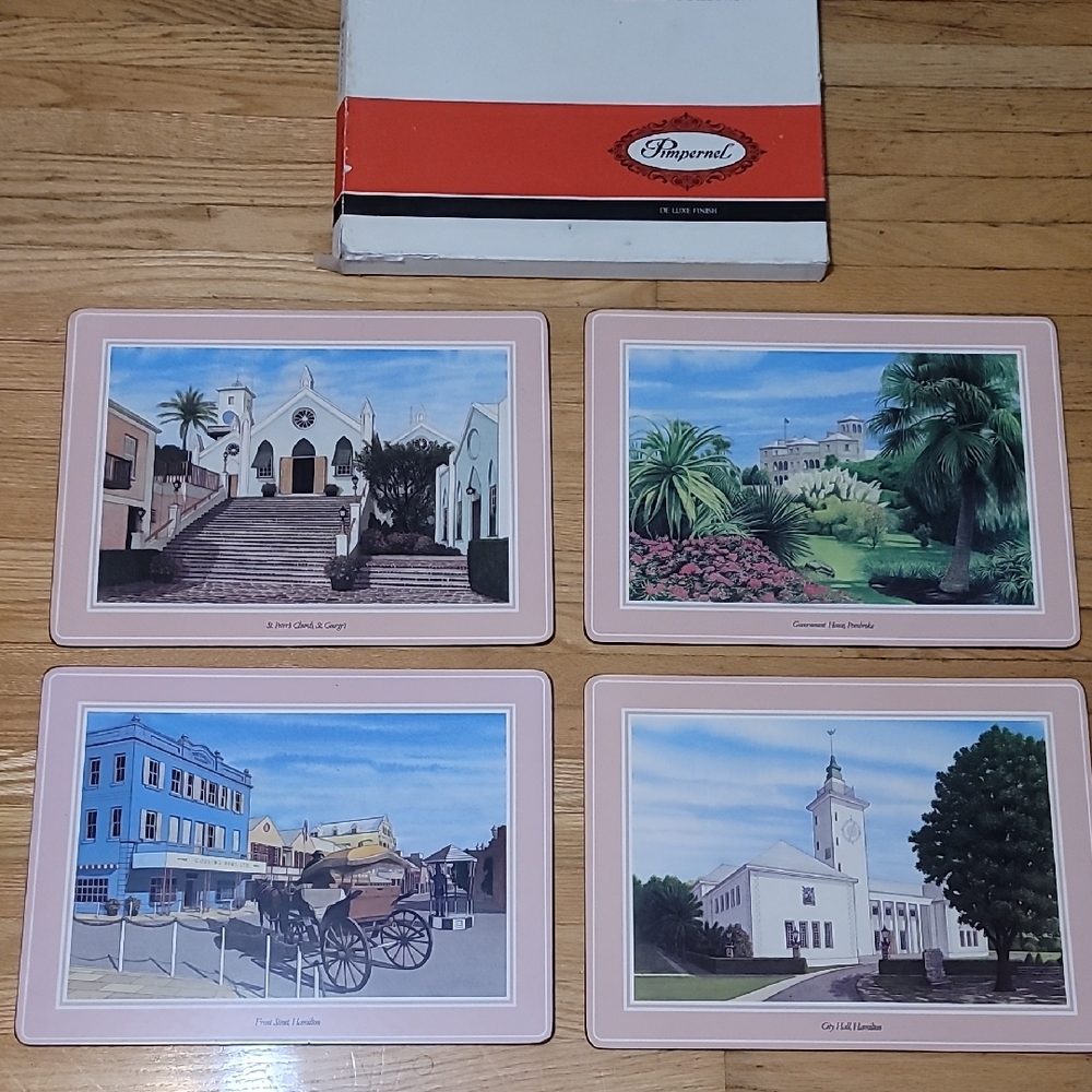 Set Of 4 Pimpernel Scenic Placemats with Historic Bermuda Scenes With Box